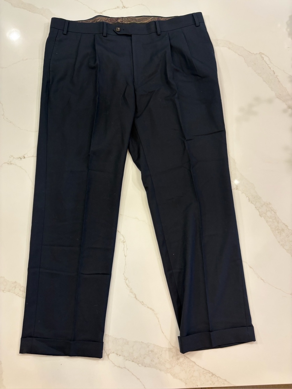 Lauren Ralph Lauren Men Dress Pants 40x30 navy Pleated Cuffed Classic Fit
